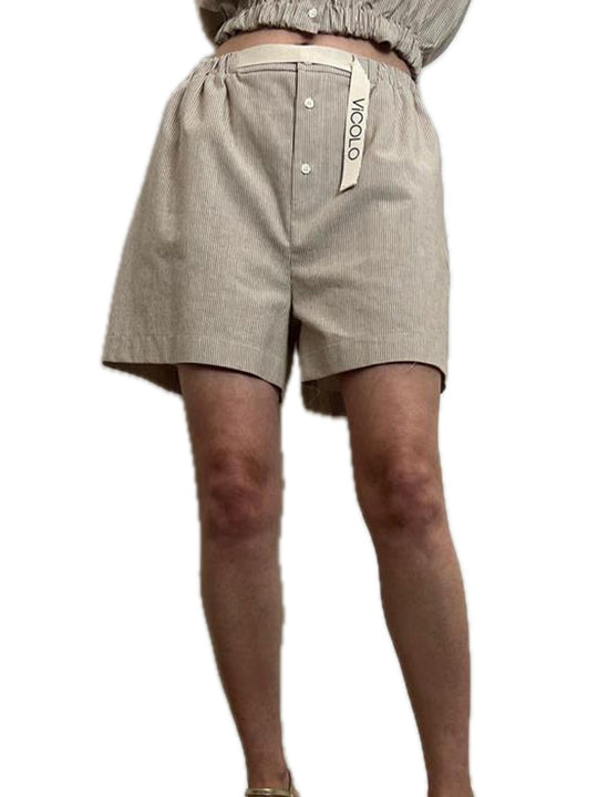 Pantalone Corto Righe - Burro/Maarrone