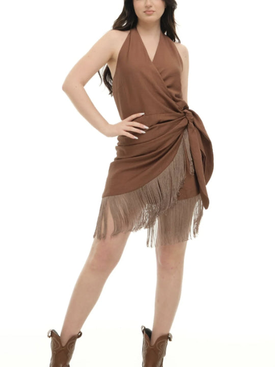 Abito Corto Frange - Cioccolato