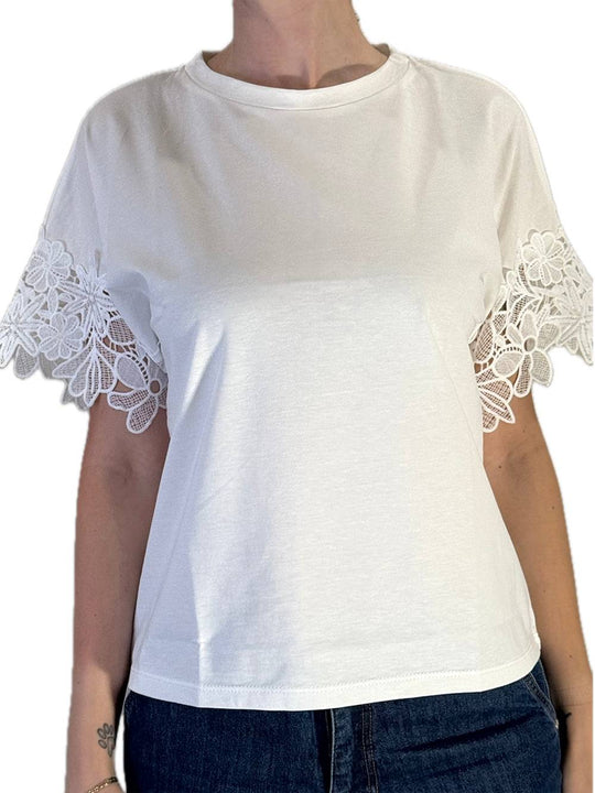 Maglietta Manica Pizzo - Latte