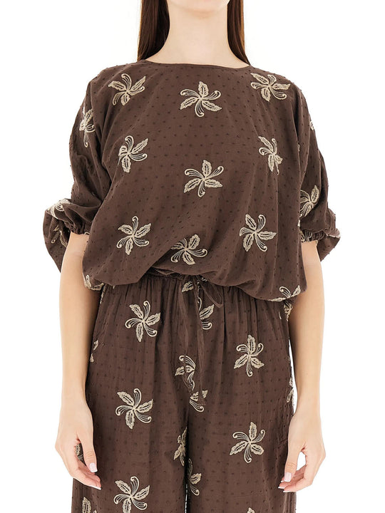 Top Camicia Ricamata - Marrone