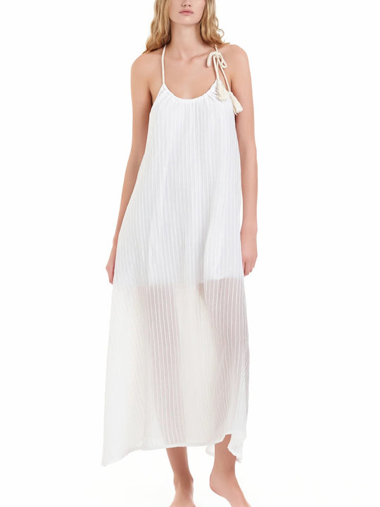 Abito Lungo In Viscosa Lurex A Righe - Bianco