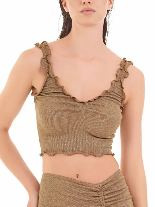 Crop Top Cotazur in cannè lurex con scollatura tonda - Oro