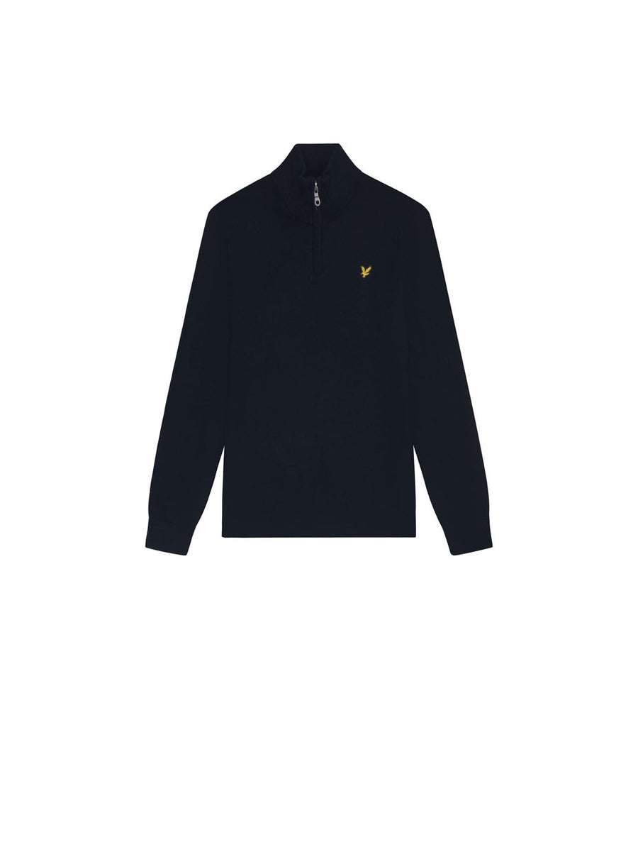Cotton Merino Quarter Zip Jumper - Dark Navy