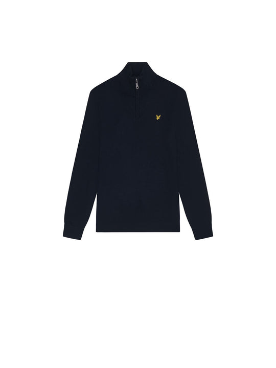 Cotton Merino Quarter Zip Jumper - Dark Navy