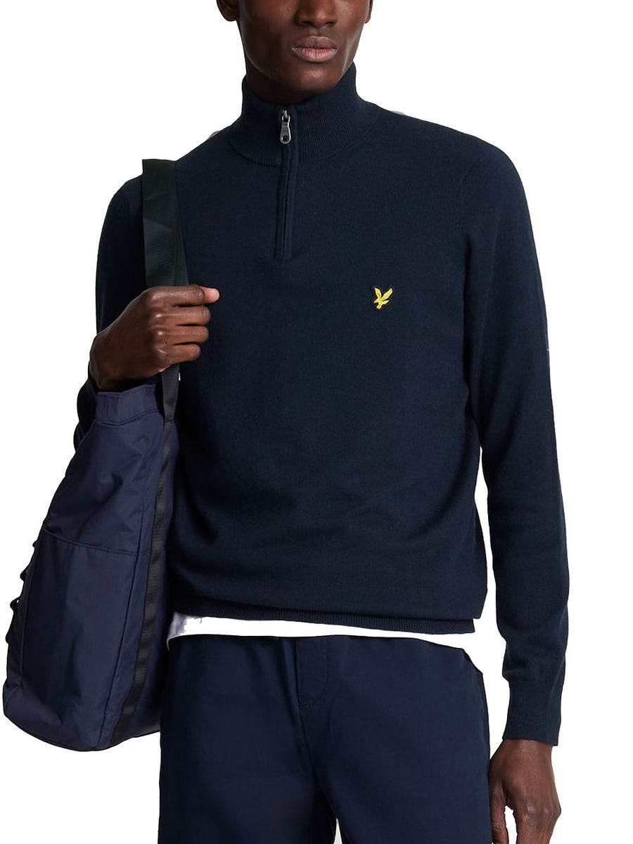 Cotton Merino Quarter Zip Jumper - Dark Navy — 2