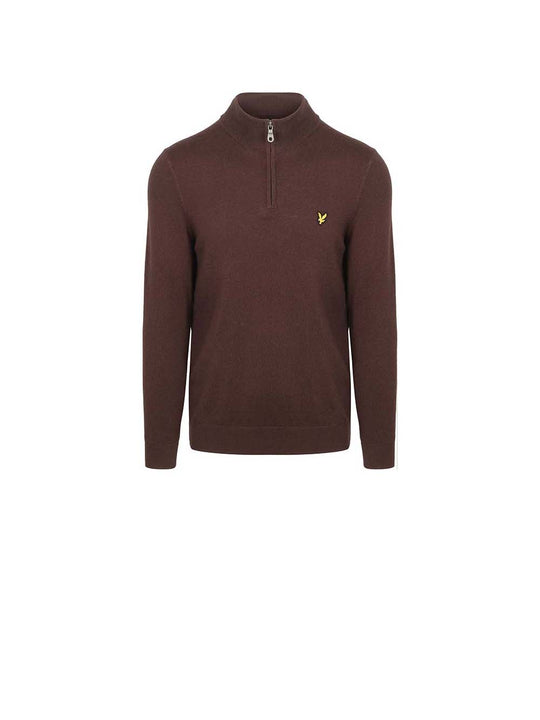 Cotton Merino Quarter Zip Jumper - Espresso