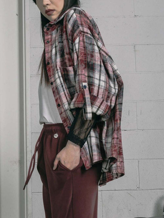 Camicione Quadri Con Maniche - Bordeux