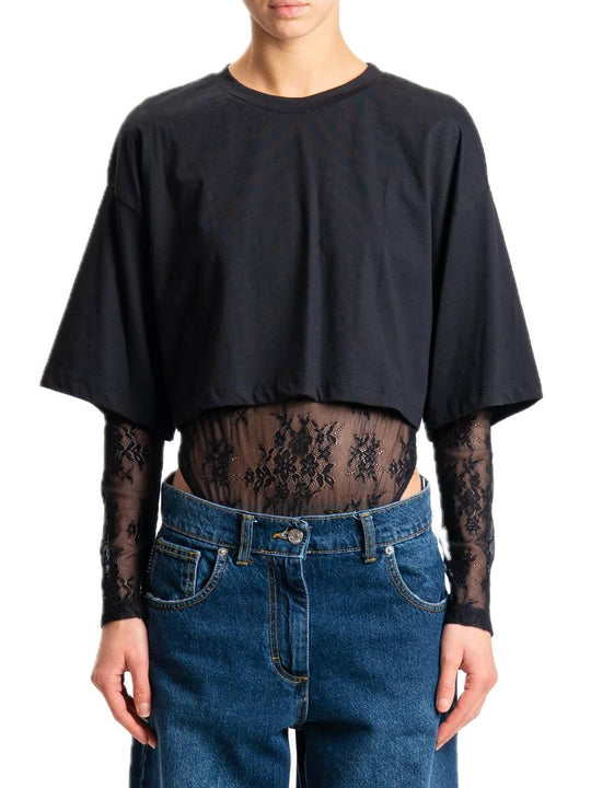 Body T-shirt Pizzo - Nero
