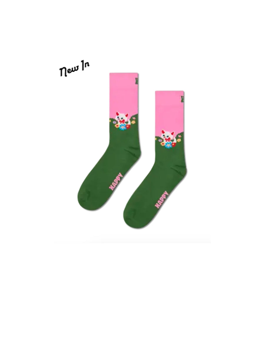 Kitten And Flowers Socks - Green