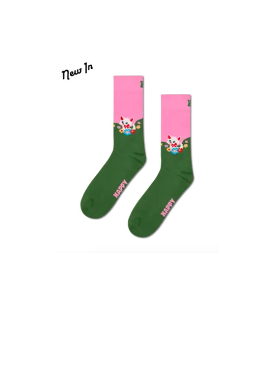 Kitten And Flowers Socks - Green