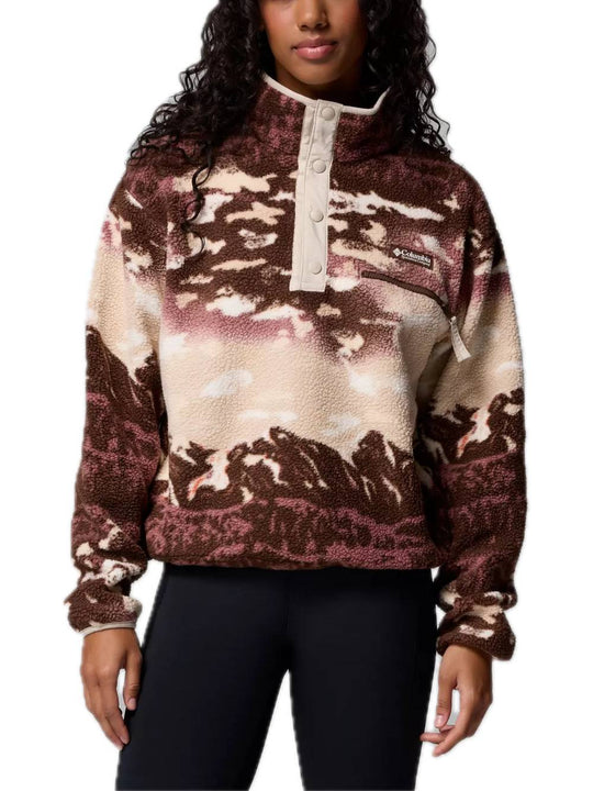 Pile cropped stampato con abbottonatura corta a pressione Helvetia™ II da donna - Tobacco Sisters/Dark Stone