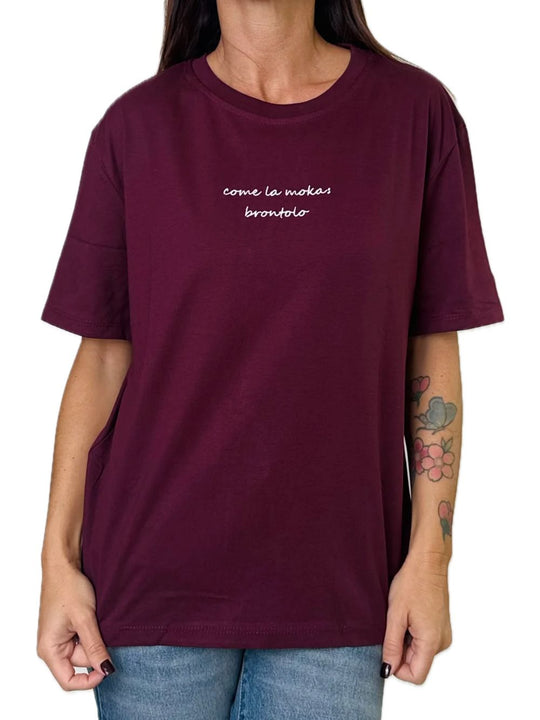 T-shirt Cotone Ricamo - Bordeaux