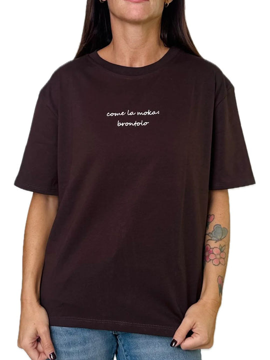 T-shirt Cotone Ricamo - Cioccolato