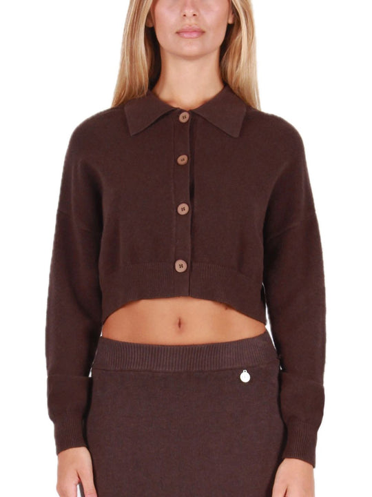 Cardigan Con Colletto - Marrone