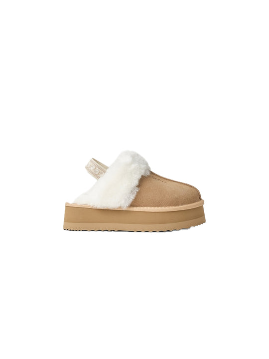 Eskimo Boots Sabot In Suede E Pelliccia Con Elastico Logato - Cammello