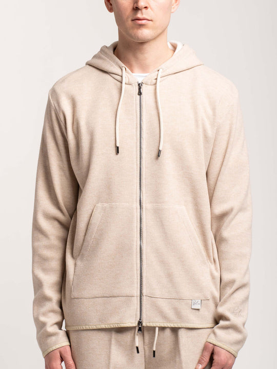 Felpa Maglia Cappuccio + Zip - Beige