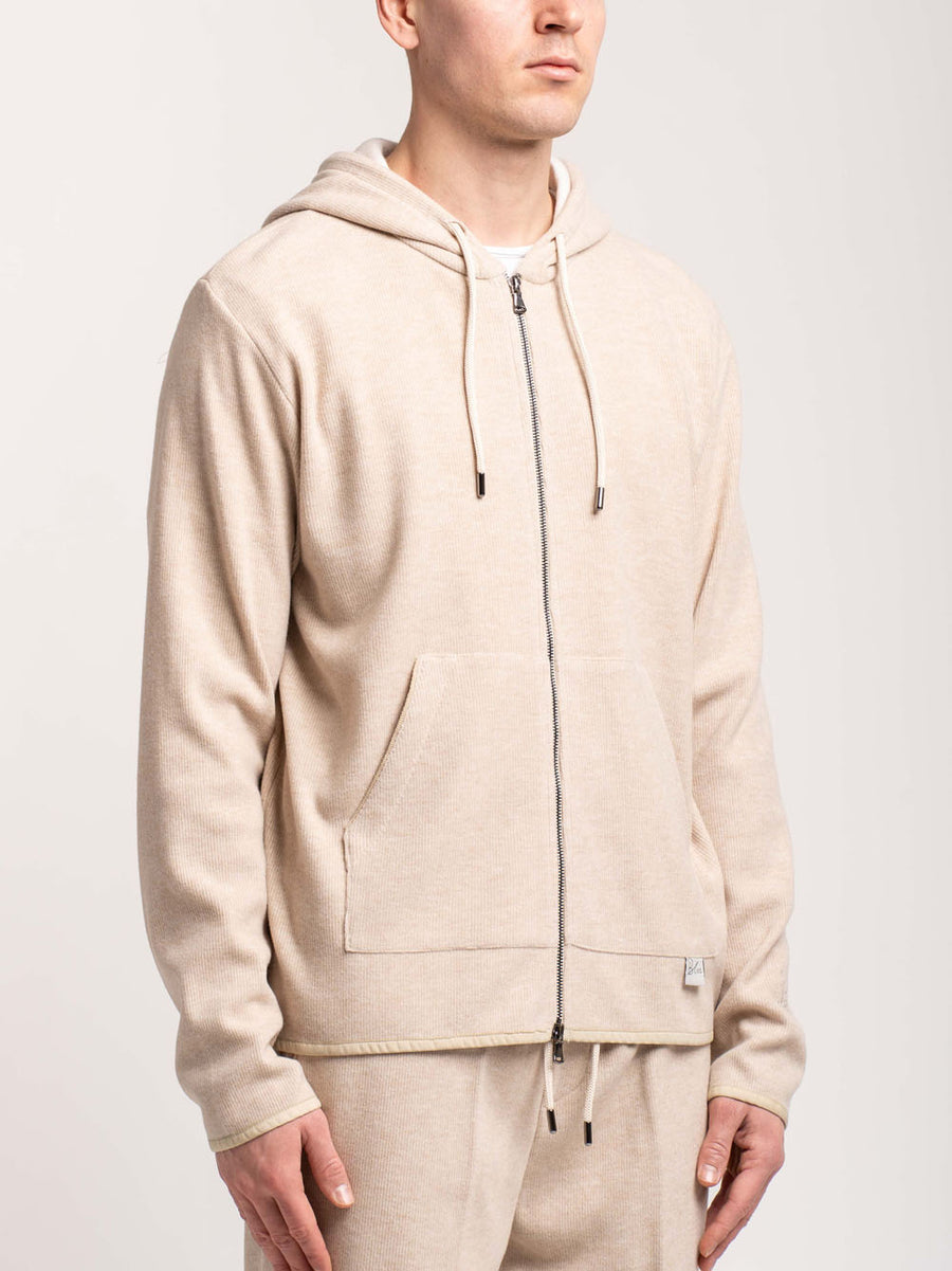 Felpa Maglia Cappuccio + Zip - Beige — 2