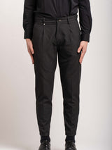 Pinstripe Drawstring Trousers - Black