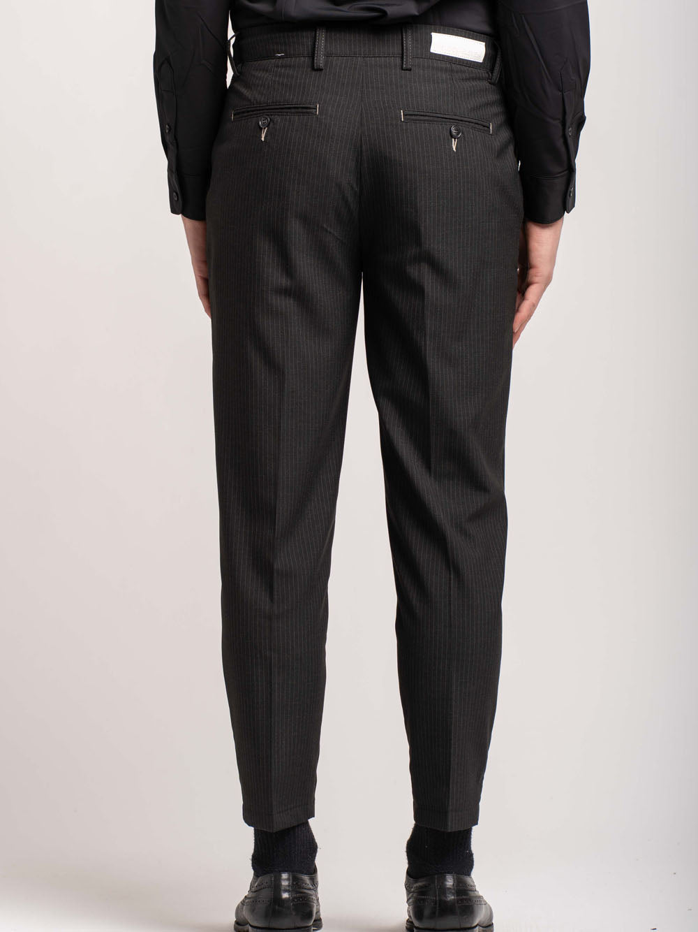 Pinstripe Drawstring Trousers - Black — 3