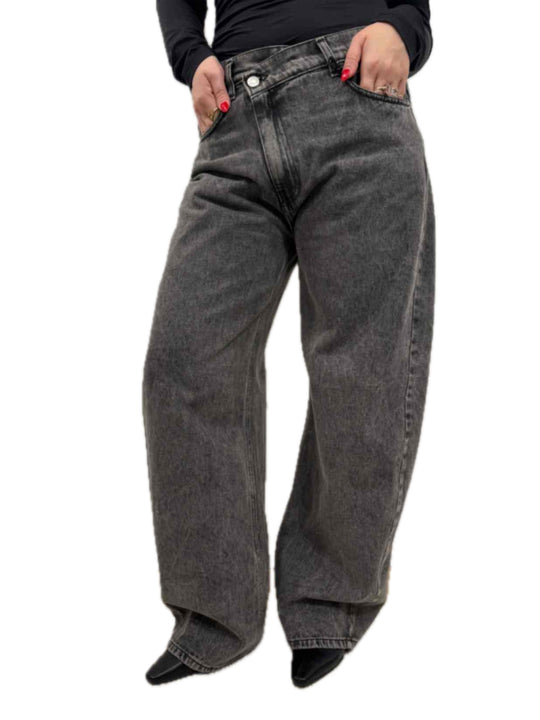 Pantalone Wide Bottone Trasv - Denim Nero