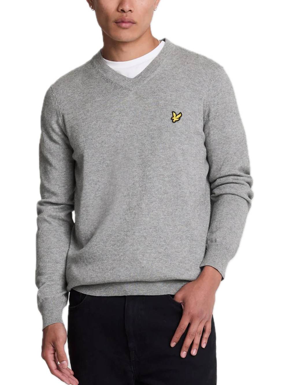 Cotton Merino V Neck Jumper - Mi Grey Marl — 1