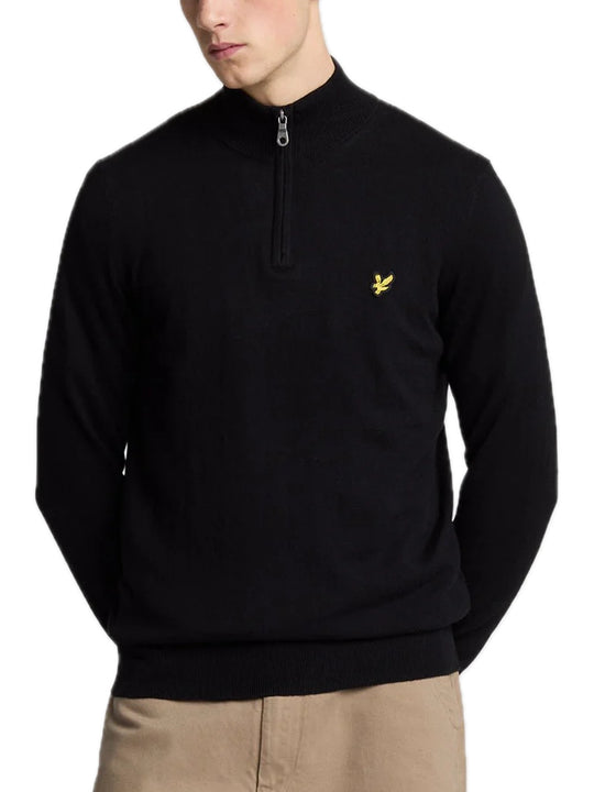 Cotton Merino Quarter Zip Jump - Jet Black