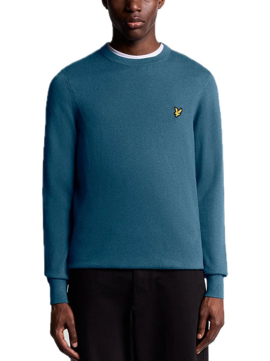 Cotton Merino Crew Neck Jumper - Deep Water