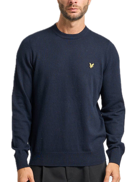 Cotton Merino Crew Neck Jumper - Dark Navy