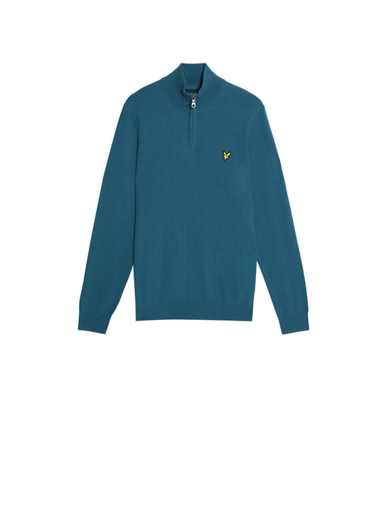 Cotton Merino Quarter Zip Jumper - Deep Water