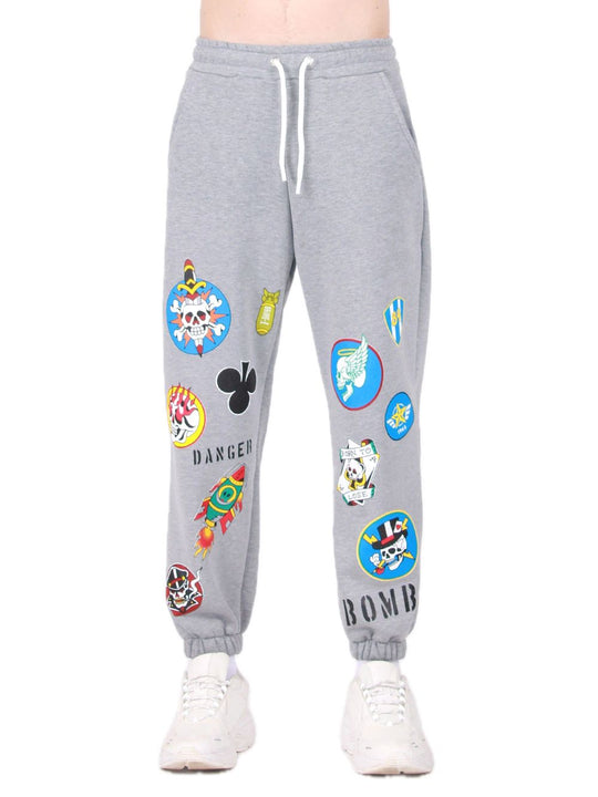 Pantalone Policot Garzata Stampato - Grigio Melange