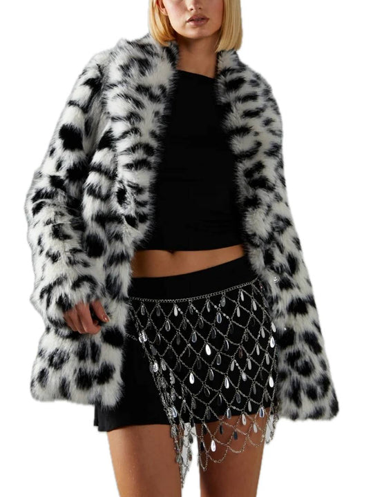 LAdies Coat - White/Black Animal