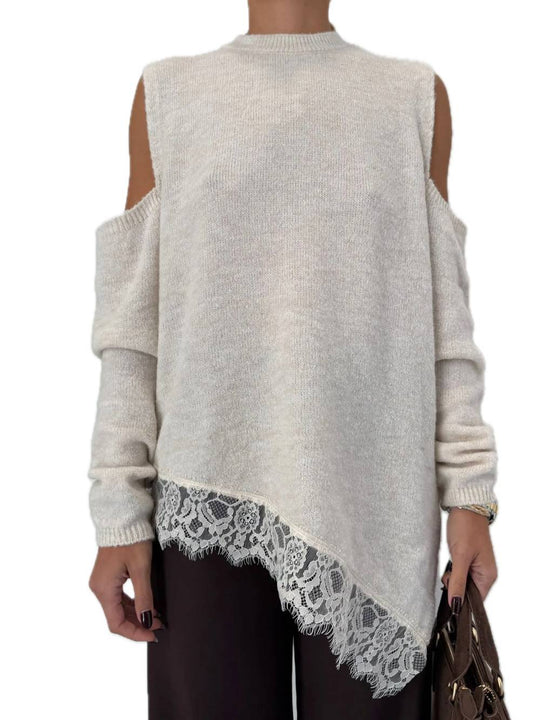 Maglia Cut Out Pizzo Sotto - Panna