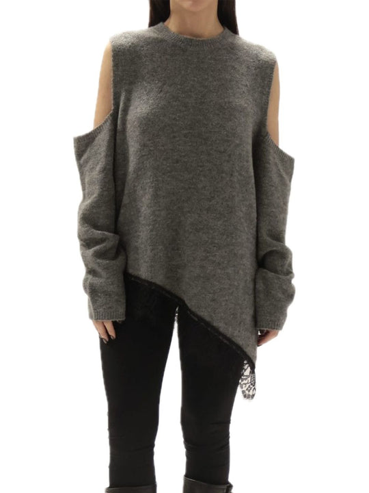 Maglia Cut Out Pizzo Sotto - Grigio