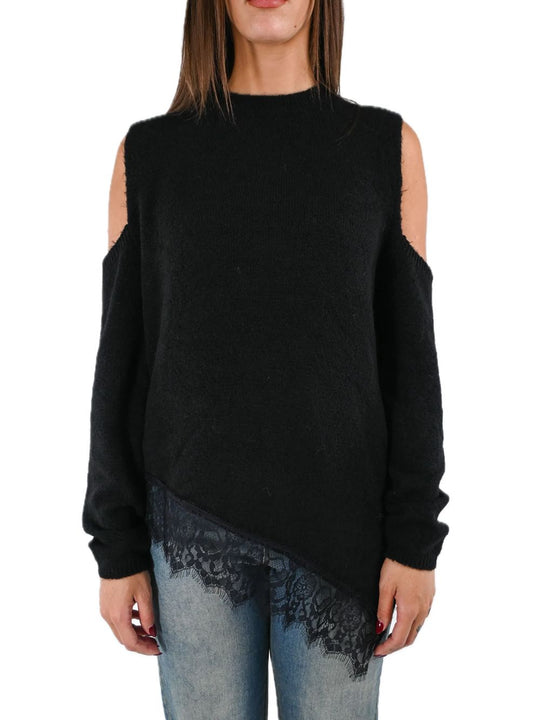 Maglia Cut Out Pizzo Sotto - Nero