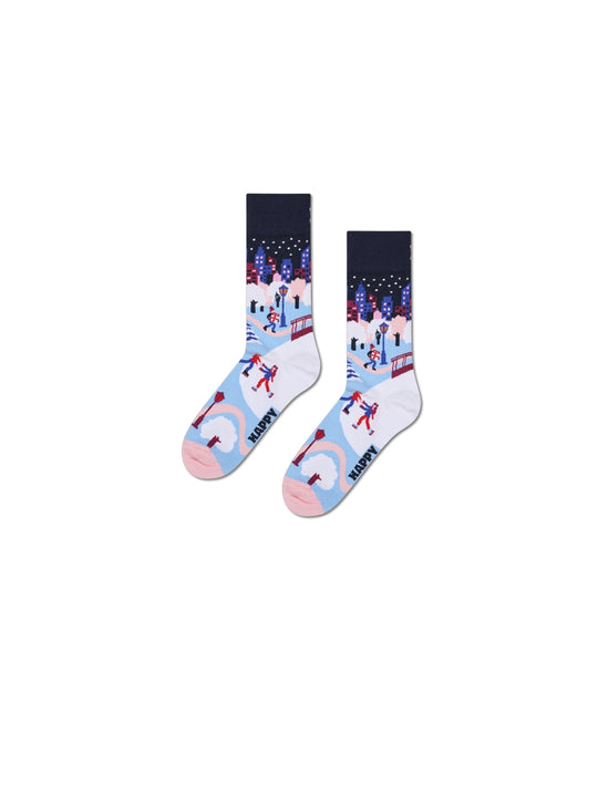 Ice Skating In The City Sock - Light Blue