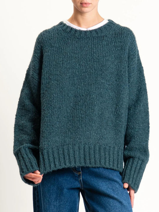 Maglia girocollo bordi a coste misto lana - Verde Bottiglia