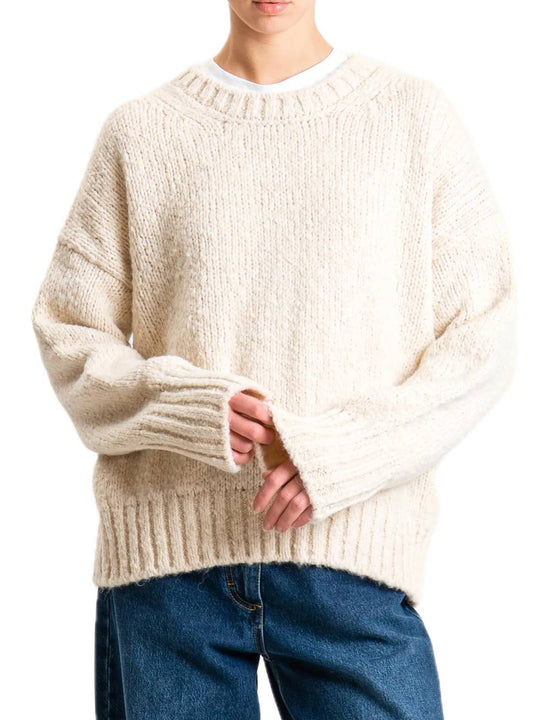 Maglia girocollo bordi a coste misto lana - Avorio