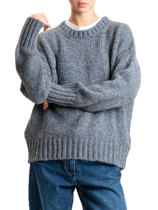 Maglia girocollo bordi a coste misto lana - Grigio