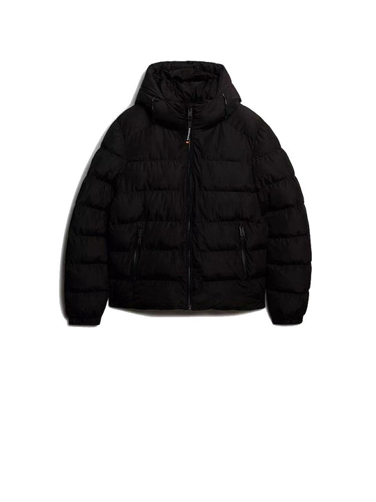 Hooded Sports Puffer Jacket - Black