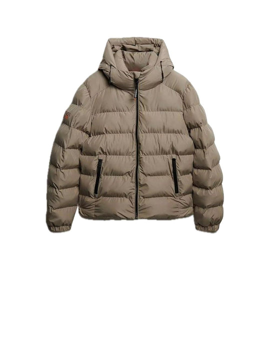 Hooded Sports Puffer Jacket - Winter Twig Beige