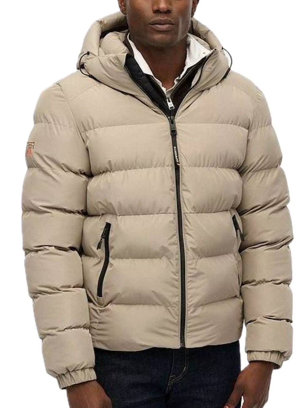 Hooded Sports Puffer Jacket - Winter Twig Beige — 2