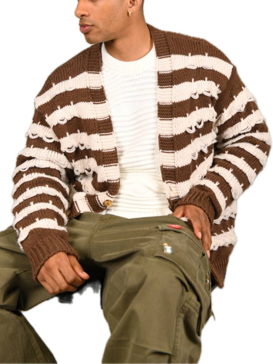 Striped Cardigan - Dark Brown