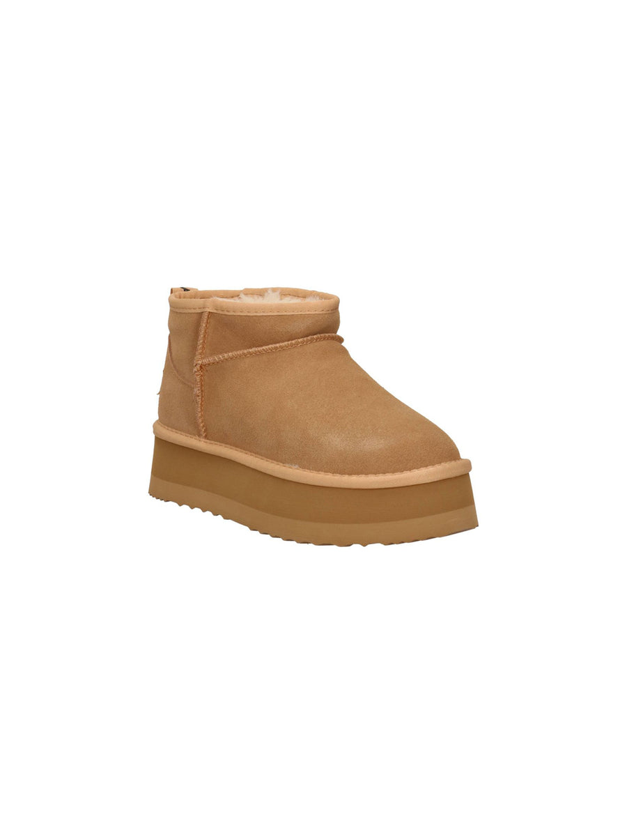 Low Suede and Faux Fur Eskimo Boots - Camel Beige — 2
