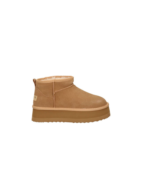 Eskimo Boots Basso In Suede E Ecofur - Beige Cammello