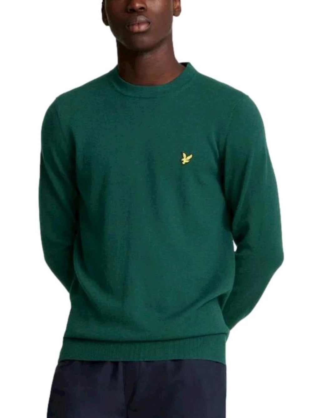 Cotton Merino Crew Neck Jumper - Dark Green — 1