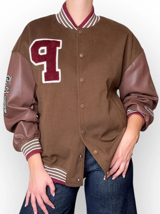 Bomber Panno + Ecopelle - Marrone