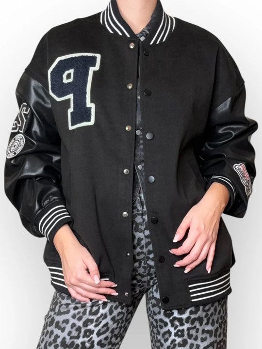 Bomber Panno + Ecopelle - Nero