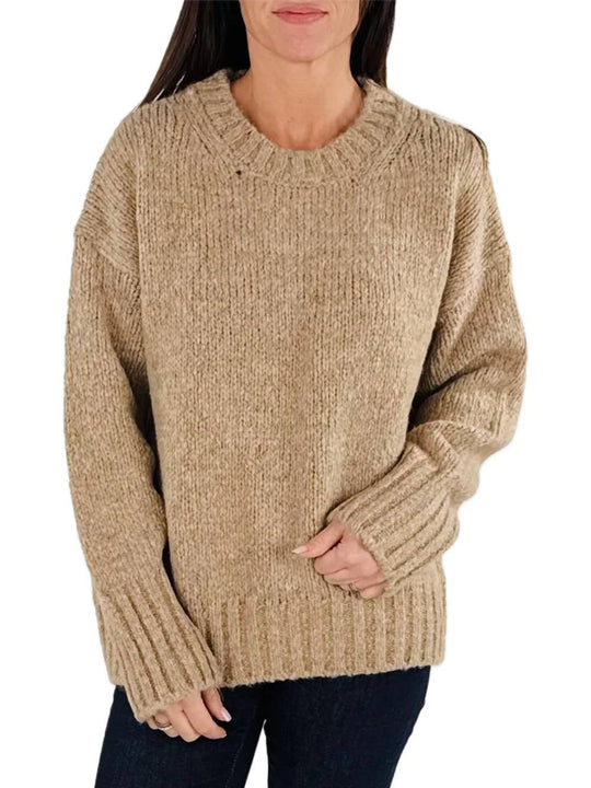 Maglia girocollo bordi a coste misto lana - Beige