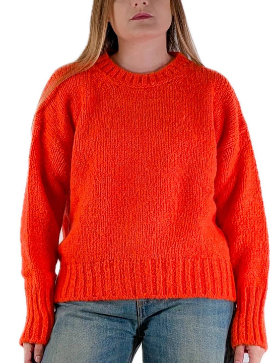 Maglia girocollo bordi a coste misto lana - Arancio