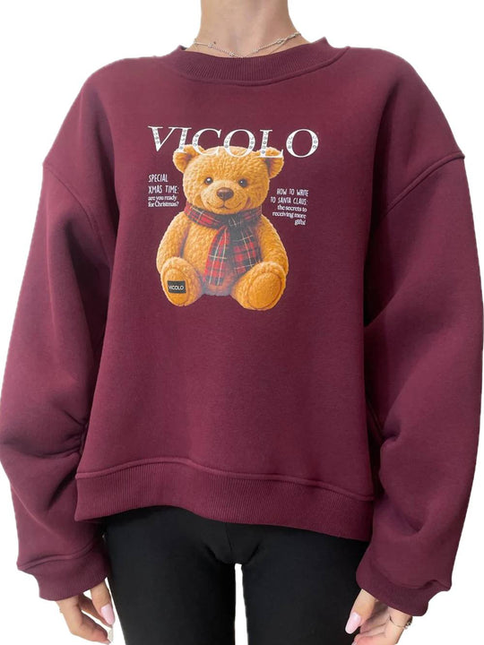 Felpa Orsetto Strass - Bordeaux